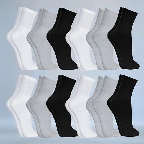 Kit de 12 Pares De Meias De Algodão Macio e  Confortável, Meias Cano Alto, Qualidade Premium
