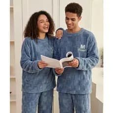 Conjunto Pijama Masculino Fleece Soft Inverno - Texturizado Xadrez com Bordado REF HY-016