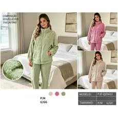 Conjunto Pijama de Frio Feminino Fleece Pipoca com Zíper – Premium REF 5687