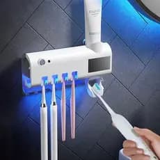 Suporte para Escova de Dentes e Pasta, Esterilizador Com Luz UV Antibacteriano Inteligente  Decoração Banheiro