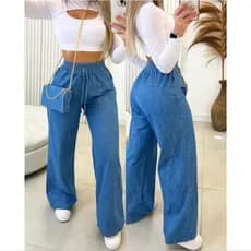 Calça Jeans feminina cintura alta Wide Leg pantalona