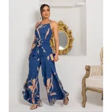 Macacão feminino longo envelope conjunto estampa Flores premium