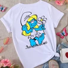 Camiseta Feminina Estampada Básica Smurfs Smurfet - Camisa 100% Algodão - Envio Imediato - VS Shopp