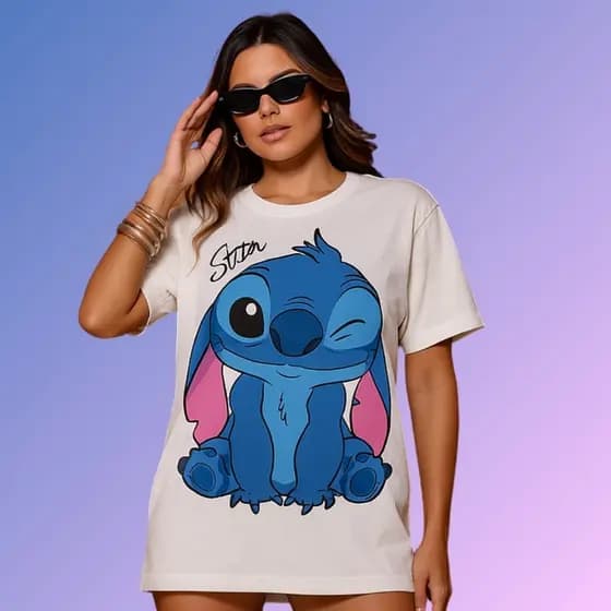Camiseta T-Shirt Blusão Max Feminina Estampa Stitch - Camisa 100% Algodão - Envio Imediato - VS Shpp