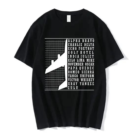Camiseta Estampa Alfabeto Fonético Avião - Camisa de Malha 100% Algodão - Envio Imediato - VS Shopp