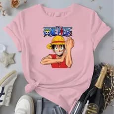 Camiseta infatil  Feminina Monkey D. Luffy Blusa 100%Algodão Anime One Piece