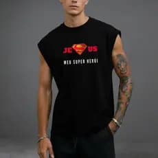 Camiseta Regata Masculina Machão Superman  JESUS  CRISTÃ Academia Fitness Treino