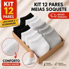 Kit 12 Pares de Meias Soquete Cano Curto Masculina Feminina Unissex