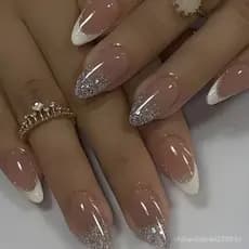 unha postiça realista amendoada Gota Glitter francesinha Com Cola unhas postiças decoradas Falsas