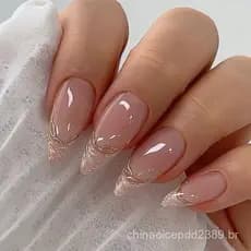 24 Peças unha postiça decorada realista almond media natural pregos falsos com cola