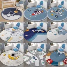 Tapete Redondo 3D Astronauta para Crianças Meninos, Sala de Estar, Quarto e Cozinha 100 * 100 cm 120 * 120 cm 140 * 140