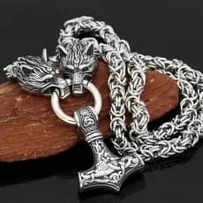 Lobo Pingente Colar Viking Liga De Zinco Com Martelo Durável Estilo Nórdico Jóias Masculinas SQWX