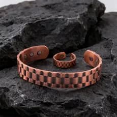 Pulseira masculina de cobre puro, terapia magnética, alívio da dor da artrite, conjunto de anéis, joias de saúde 4TV1