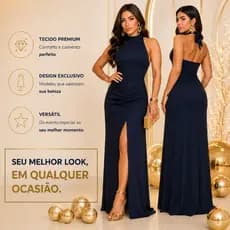 Vestido Feminino Longo Gola Alta Duna Plissado com Fenda - Vestido Longo Casual Elegance (P M G)
