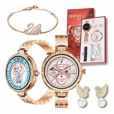 Smartwatch Feminino Hw16 Mini  + Bracelete e Brincos Relógio Inteligente Tela Amoled kit