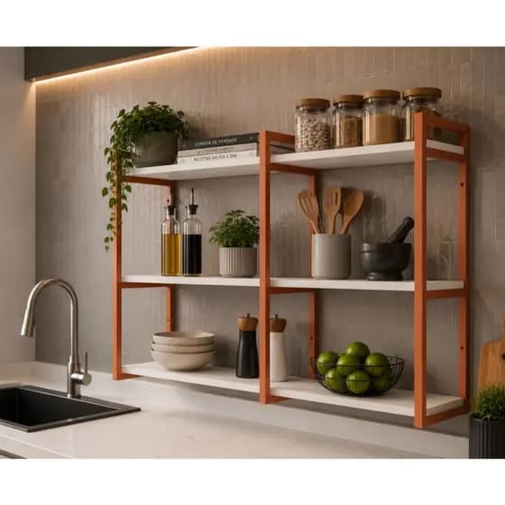 Prateleira Nicho Cozinha Sala Quarto Tripla Cor Cobre