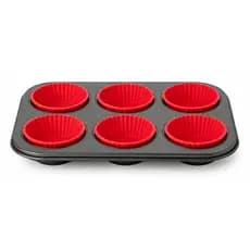 Forma de Cupcake Antiaderente com 6 Cavidades e Forminhas de Silicone 26x16cm Bolo Forno Prático
