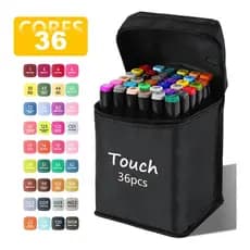 Kit Canetinhas Artísticas 36 Cores Ponta Dupla Álcool com Estojo