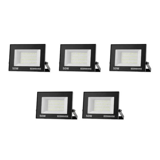Kit 5 Refletor Projetor Led 11cm Economax Branco Frio 50w