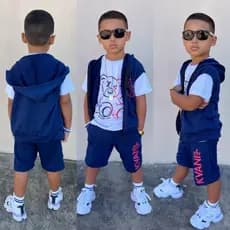 Conjunto Infantil Masculino Kit 3 Peças – Camiseta Algodão + Colete + Short Leve e Confortável