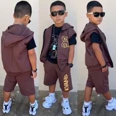 Conjunto Infantil Menino Verão 3 Peças – Camiseta Algodão + Colete + Short Leve e Confortável