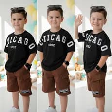 Conjunto 2 Peças Blusa + Bermuda Masculino Infantil de Verão Menino Confortável Tamanho 2 ao 12 Anos