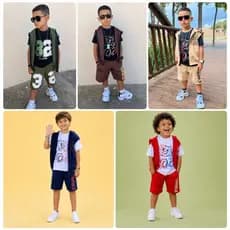 Conjunto infantil menino masculino com 03 Peças - Camisa + colete + bermuda variações de cores, diversas cores e tamanho