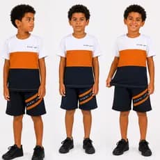 Conjunto Infantil Masculino Menino, conjunto colorido branco, marrom e preto (Tam 04 ANOS)