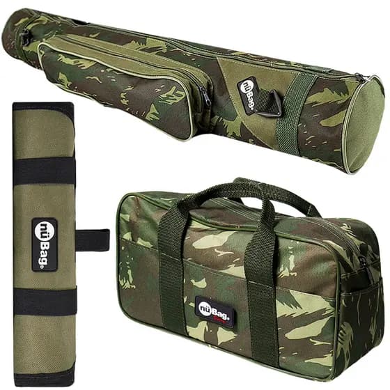 Kit Bolsa de Mão para Pesca + Porta Empate para Anzol + Bolsa Porta Varas 65cm Tubular com Zíper