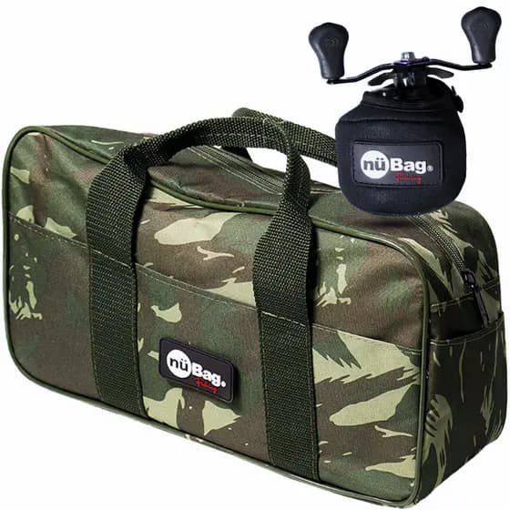 Kit Pescaria Bolsa Camuflada Para Acessórios E Protetor De Carretilha Neoprene Guardar Iscas Anzol