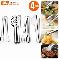 Kit 4 Utensílios para Cozinha Inox Pegador de Massa 20cm Universal 20cm Salada 20cm Gelo 18,5cm