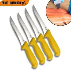 4 Unidades Facas para Desossar Profissional Nº6 Premium Lâmina em Aço Inox e Cabo Ergonômico Amarela Branca Vermelha