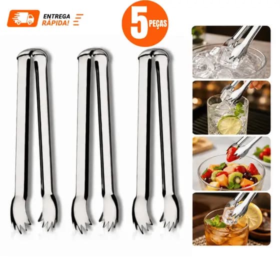 Pegadores de Gelo Carne em Aço Inox para Bar Cozinha Ideal para Drinks, Bebidas, Suco e Refrigerante 18,5CM