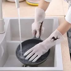 Luvas de lavar louça resistentes, adequadas para cozinhas domésticas; luvas de limpeza de látex.