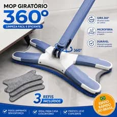 Mop Giratório 360° com 3 Refis de Microfibra | Limpeza de Cantos | Rodo Mágico para Piso