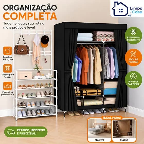Guarda-roupa simples, com grande capacidade, dobrável, ideal para guardar roupas e fácil de montar
