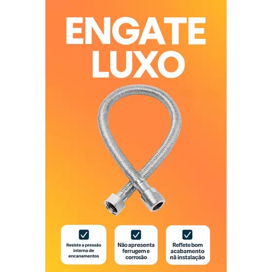 Engate Mangueira Flexível Trançado Aço Inox Rabicho 60cm - Quente /Fria Modelo Luxo