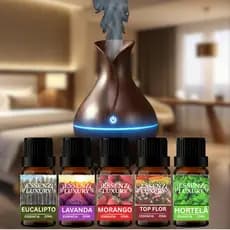 KIT 5 ESSÊNCIAS 20ML + UMIDIFICADOR VASO ESCURO | AROMAS PARA CASA | PERFUME AMBIENTE