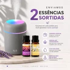 Kit Umidificado Cinza Led Rgb 300ml Capacidade + 2 Essências de 20ml - Difusor Aromatizador Premium