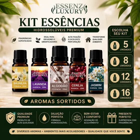 Kit Essências Aromatizantes 20ml 5/8/12/16 Unidades para Difusor Umidificador Alta Fixação