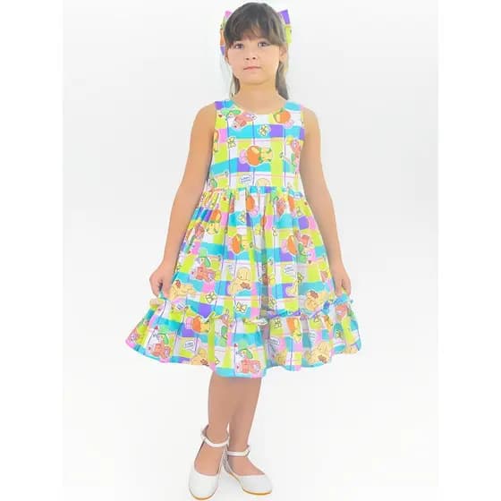 Vestido Infantil Inspirado no B Goods Livro de Colorir Luxo - Várias Cores