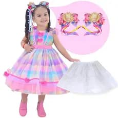 Vestido Infantil Junina + 2 Laços + saia filó - Pronta Entrega Luxo