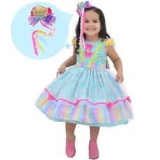 Vestido infantil Festa Junina Pop IT + 1 Laço  + saia de filó