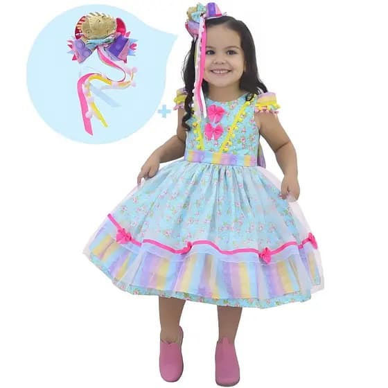 Vestido infantil Festa Junina Pop IT + 1 Laço de Cabelo - Luxuoso