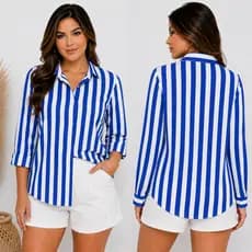Camisa Casual Blusa Listrada Com Textura Manga Longa