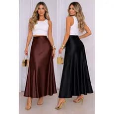 Saia Midi Feminina Longa ziper lateral