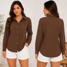 Camisa Social Manga Longa Feminina Listrada Crepinho