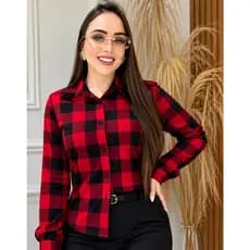 Camisa Social XADRES Quadriculado Feminina manga longa  M. G .GG