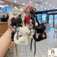 Chaveiro Gatinho com Pérolas para Bolsa Feminina Pingente Fashion Fofo 026-020