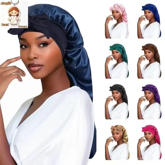 Touca de Cetim Longa com Faixa de Laço Toca Cetim Gigante para Cabelos Longos Box Braids